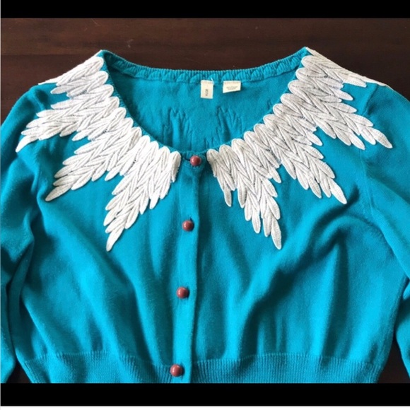 Anthropologie Blue Cardigan with White Accents - Picture 3 of 4